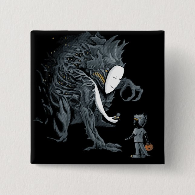 Chapa Cuadrada Cuidado con un truco en Halloween (Anverso)