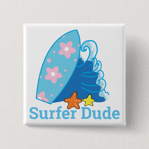 Chapa Cuadrada Cuidado Surfer Dude Surfboard y Wave