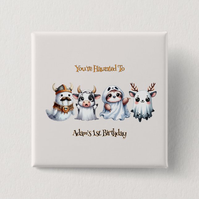 Chapa Cuadrada Cumpleaños de Cute Halloween (Anverso)