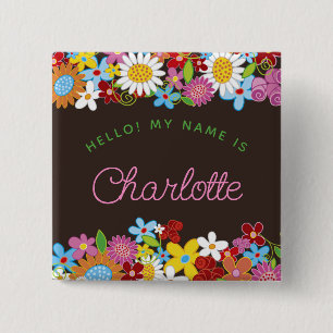 Chapa Cuadrada Cumpleaños del Chica del Jardín de las Flores de P