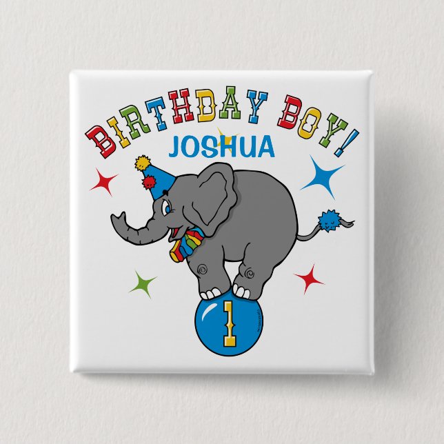 Chapa Cuadrada Cumpleaños del elefante del circo 1r (Anverso)