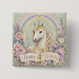 Chapa Cuadrada Cumpleaños elegante unicornio arcoíris 4 años