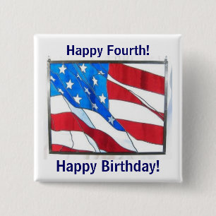 Chapa Cuadrada ¡Cumpleaños feliz 4th-of-July!