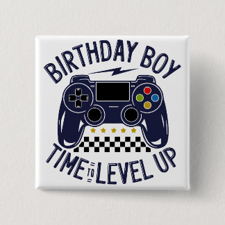 Chapa Cuadrada Cumpleaños Niño Tiempo de Subir de Nivel