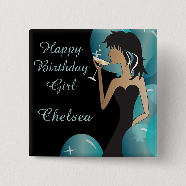 Chapa Cuadrada Cumpleaños o princesa Girl de la diva del fiesta (Anverso)