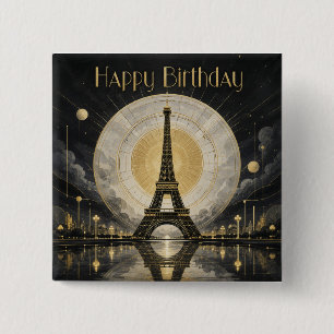 Chapa Cuadrada Cumpleaños París Torre Eiffel Deco Dorado