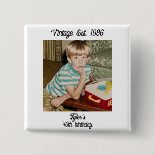 Chapa Cuadrada Cumpleaños Personalizado con Foto Vintage