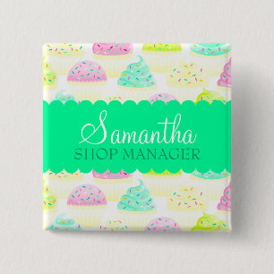 Chapa Cuadrada Cupcakes N Sprinkles Nombre personalizado Pin
