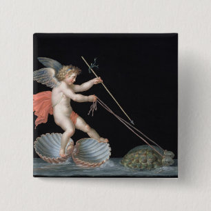 Chapa Cuadrada Cupid que es llevado por las tortugas (aceite en