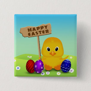 Chapa Cuadrada Cura Feliz Pascua, bebé polluelo