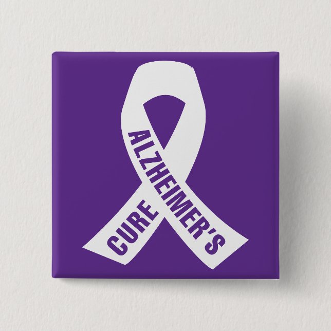 Chapa Cuadrada Cure Alzheimers Ribbon on Purple (Anverso)