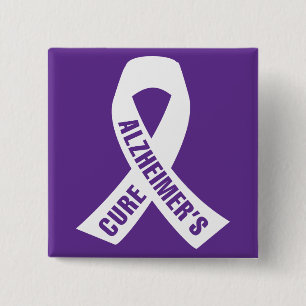 Chapa Cuadrada Cure Alzheimers Ribbon on Purple
