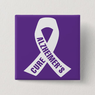 Chapa Cuadrada Cure Alzheimers Ribbon on Purple