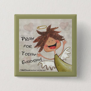 Chapa Cuadrada Curly Haired Angel-Pray para hoy, todos los días!