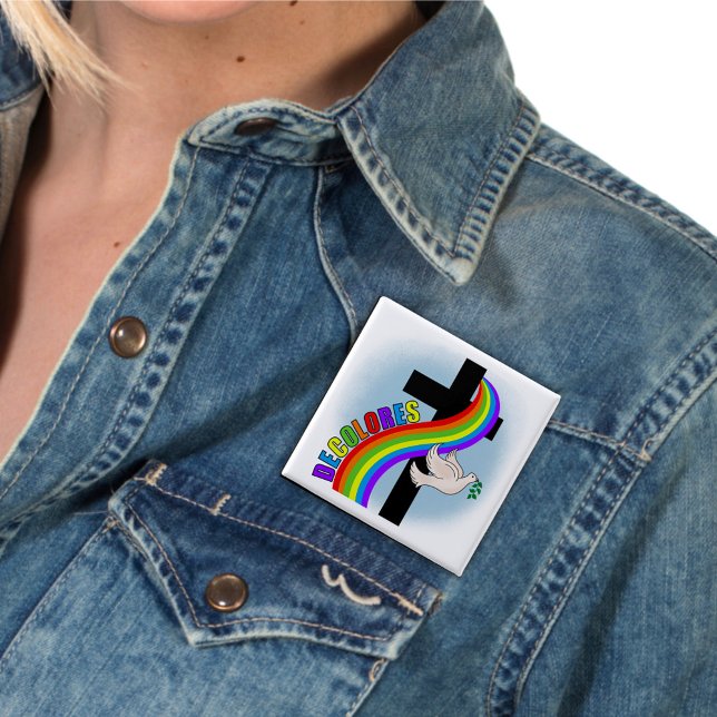 Chapa Cuadrada Cursillo de arco iris de DeColores con cruz y paz (Subido por el creador)