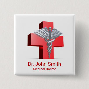 Chapa Cuadrada Curva 3D 3D Caduceus Cruz Roja Plata