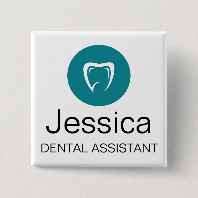 Chapa Cuadrada Custom Dental Assistant Name Badge Tooth Logo (Anverso)