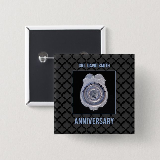 Chapa Cuadrada Custom Name, Anniversary with Police Department (Anverso y reverso)