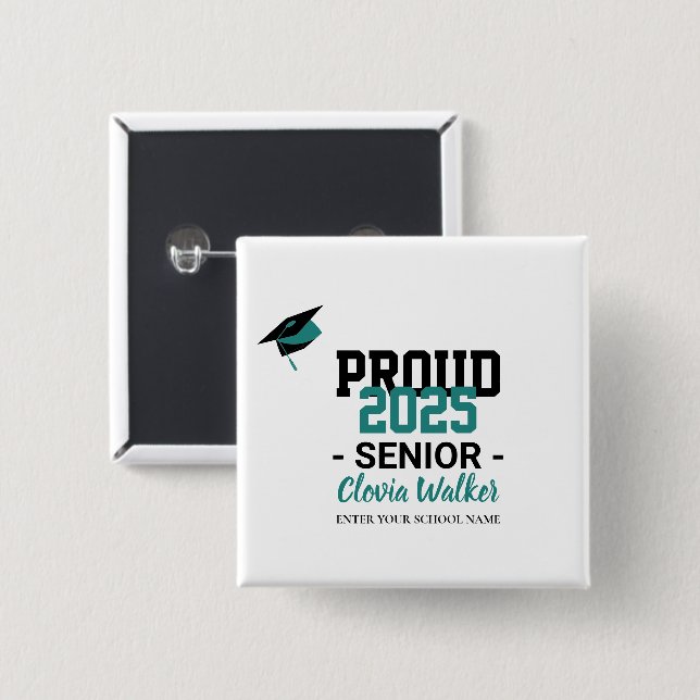 Chapa Cuadrada Customized proud school senior graduate (Anverso y reverso)
