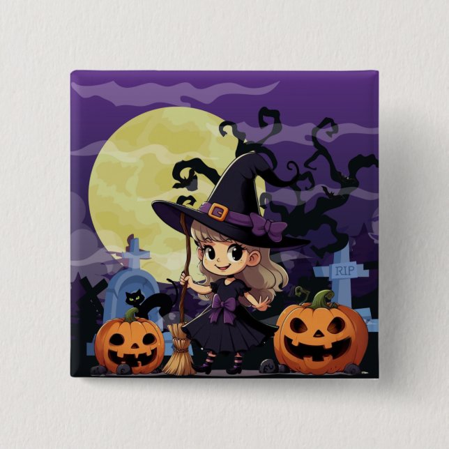 Chapa Cuadrada Cute Anime Halloween Witch (Anverso)