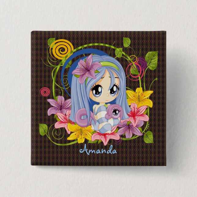 Chapa Cuadrada Cute Big Oyed Chibi Dragon Fairy (Anverso)