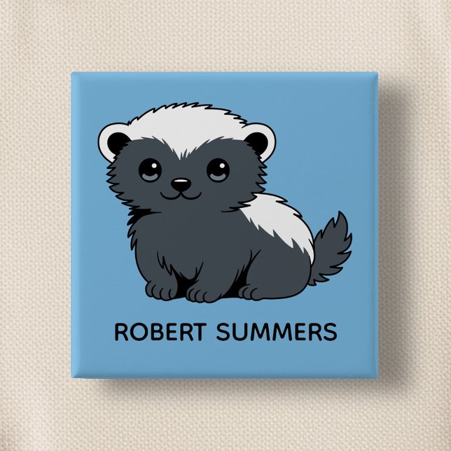 Chapa Cuadrada Cute Cartoon Honey Badger Custom Name Blue (Subido por el creador)