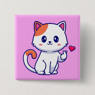 Chapa Cuadrada Cute Cat in Love Rótulo Hand-57577