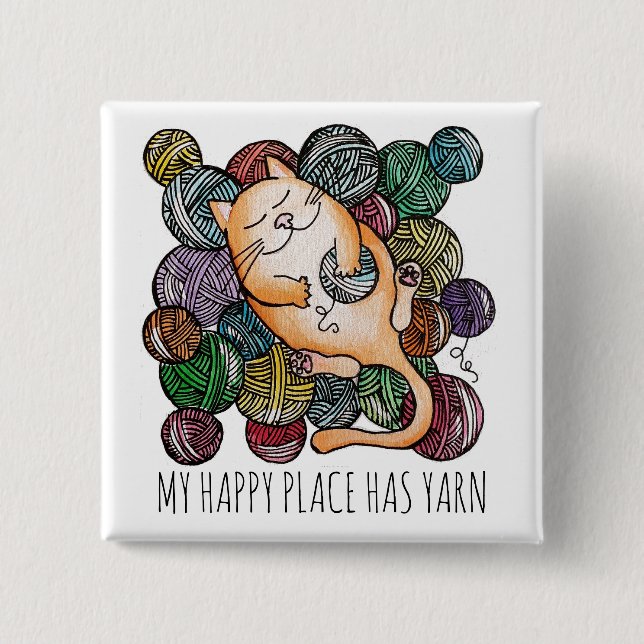 Chapa Cuadrada Cute Cat's Yarn Heaven Knitting Wool Knitters (Anverso)