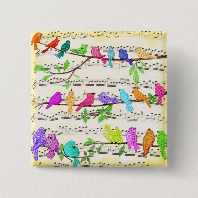 Chapa Cuadrada Cute Colorful Musical Birds Symphony - Happy Song  (Anverso)