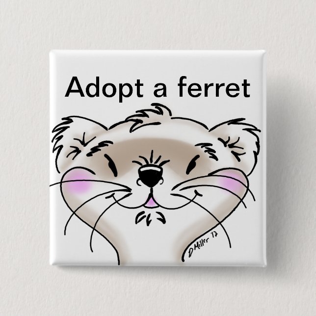 Chapa Cuadrada Cute Comic Ferret Face (Anverso)