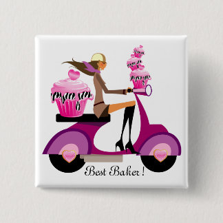 Chapa Cuadrada Cute Cupcake Scooter Girl Button Pink Zebra