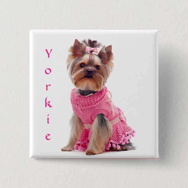 Chapa Cuadrada Cute Diva Yorkie Yorkshire Terrier Square Pin (Anverso)
