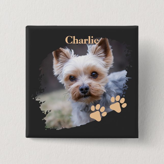 Chapa Cuadrada Cute dog pet with customized name (Anverso)