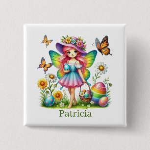 Chapa Cuadrada Cute Easter Hada añadir nombre