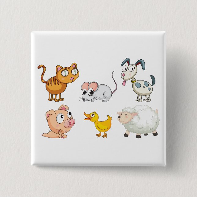 Chapa Cuadrada Cute Fun Farm Animals (Anverso)