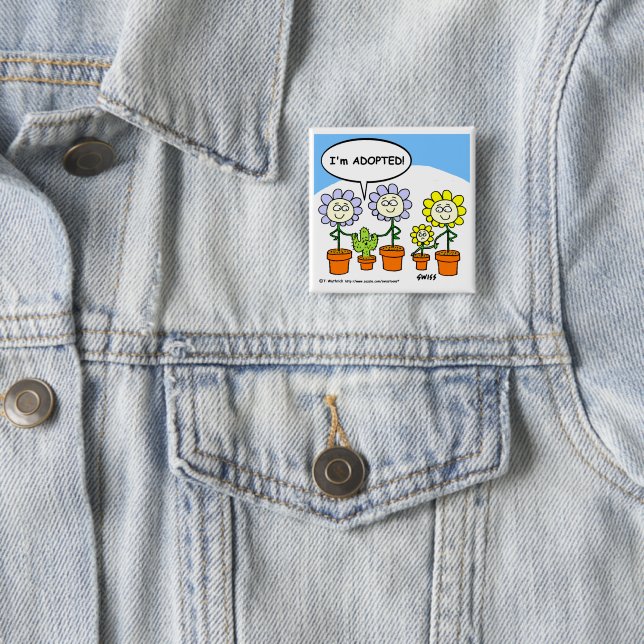 Chapa Cuadrada Cute Funny Adoption Theme Cartoon Button (In situ)