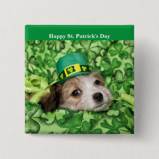 Chapa Cuadrada Cute Irish Puppy Background   (Anverso)