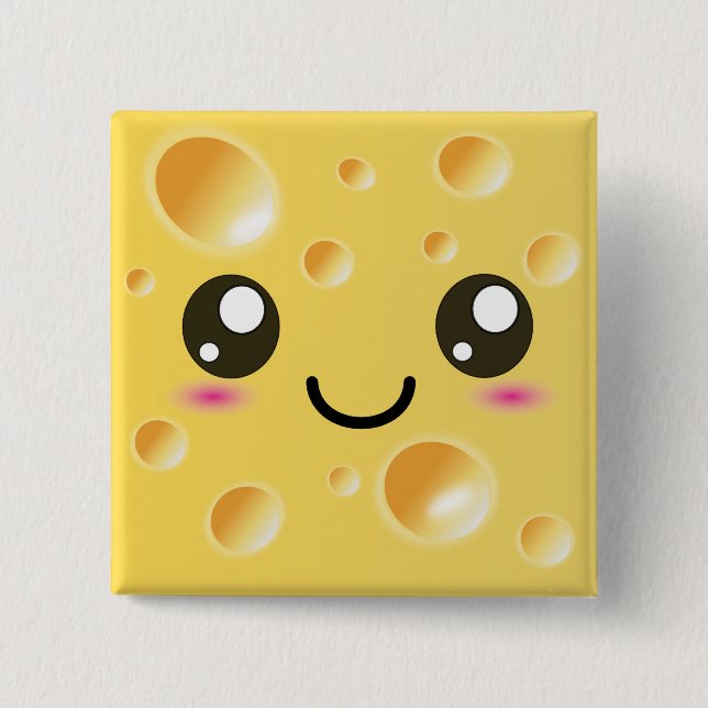 Chapa Cuadrada Cute Kawaii Cheese Feliz (Anverso)