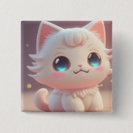 Chapa Cuadrada Cute Kawaii Fluffy Gato Blanco