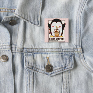 Chapa Cuadrada Cute Kawaii Penguin Boba Lover