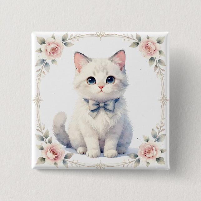 Chapa Cuadrada cute kitty cat button (Anverso)