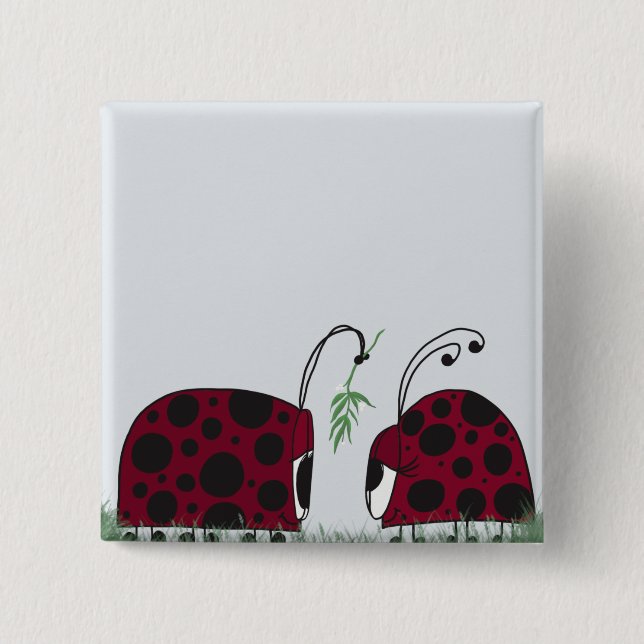 Chapa Cuadrada Cute Ladybugs Y Mistletoe (Anverso)
