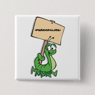 Chapa Cuadrada Cute oruga con Rótulo,<PERSONALIZE>