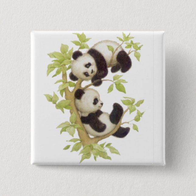 Chapa Cuadrada Cute Pandas (Anverso)