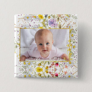 Chapa Cuadrada Cute Pink gold Floral Watercolor Baby Girl Photo 