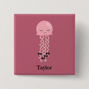 Chapa Cuadrada Cute Pink Kawaii Jellyfish