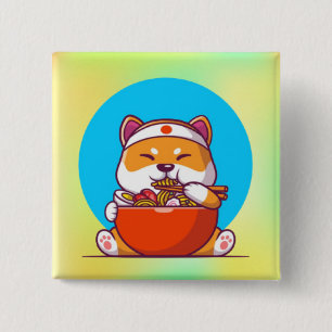 Chapa Cuadrada Cute Shiba Inu comiendo fideos Ramen Personalizado