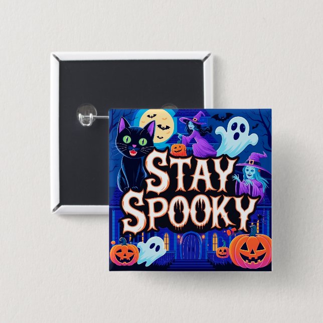 Chapa Cuadrada Cute stay spooky halloween (Anverso y reverso)