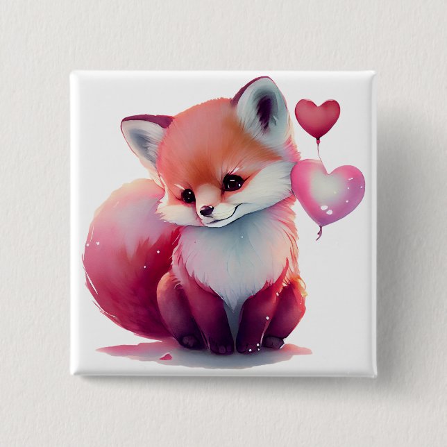 Chapa Cuadrada Cute Valentine Fox (Anverso)