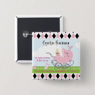 Chapa Cuadrada Cute Vintage Pink Baby Girl Carriage